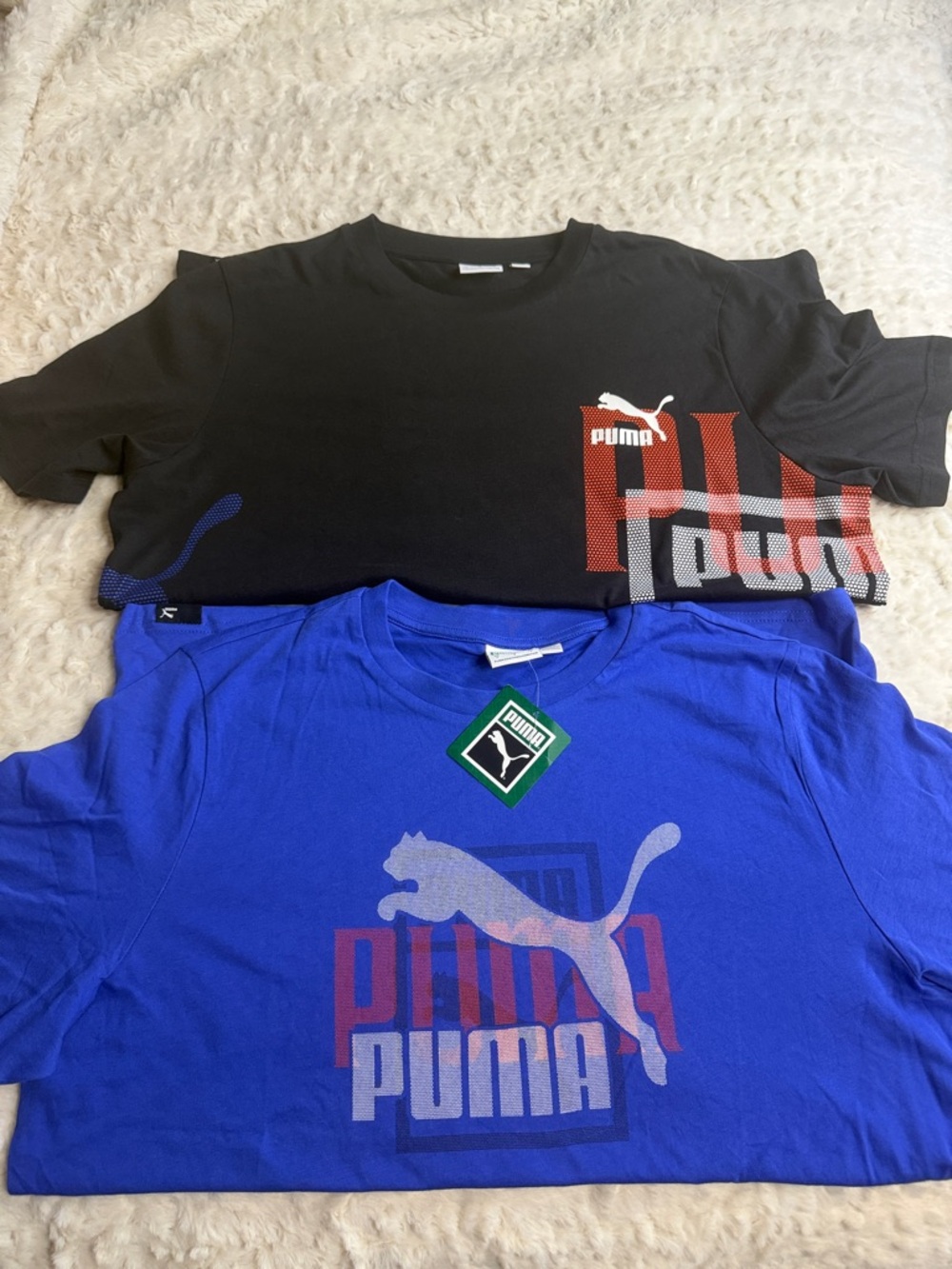Puma Short-Sleeve Logo Tees in Black & Royal Blue